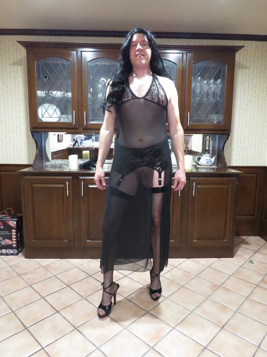 Black Sheer gown with garters